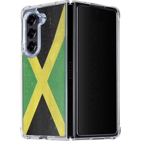 Jamaica Flag Distressed Galaxy Z Fold5 5G Clear Case